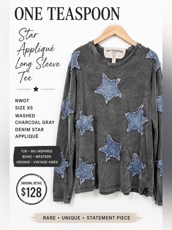 One Teaspoon Tops - One Teaspoon Star Appliqué Long Sleeve Tee — NWOT XS